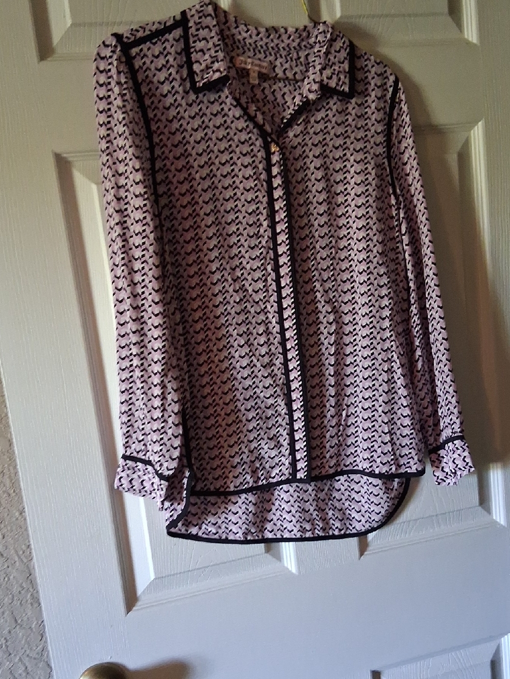 Juicy Couture Pink Printed Button-Down Blouse with Black Trim